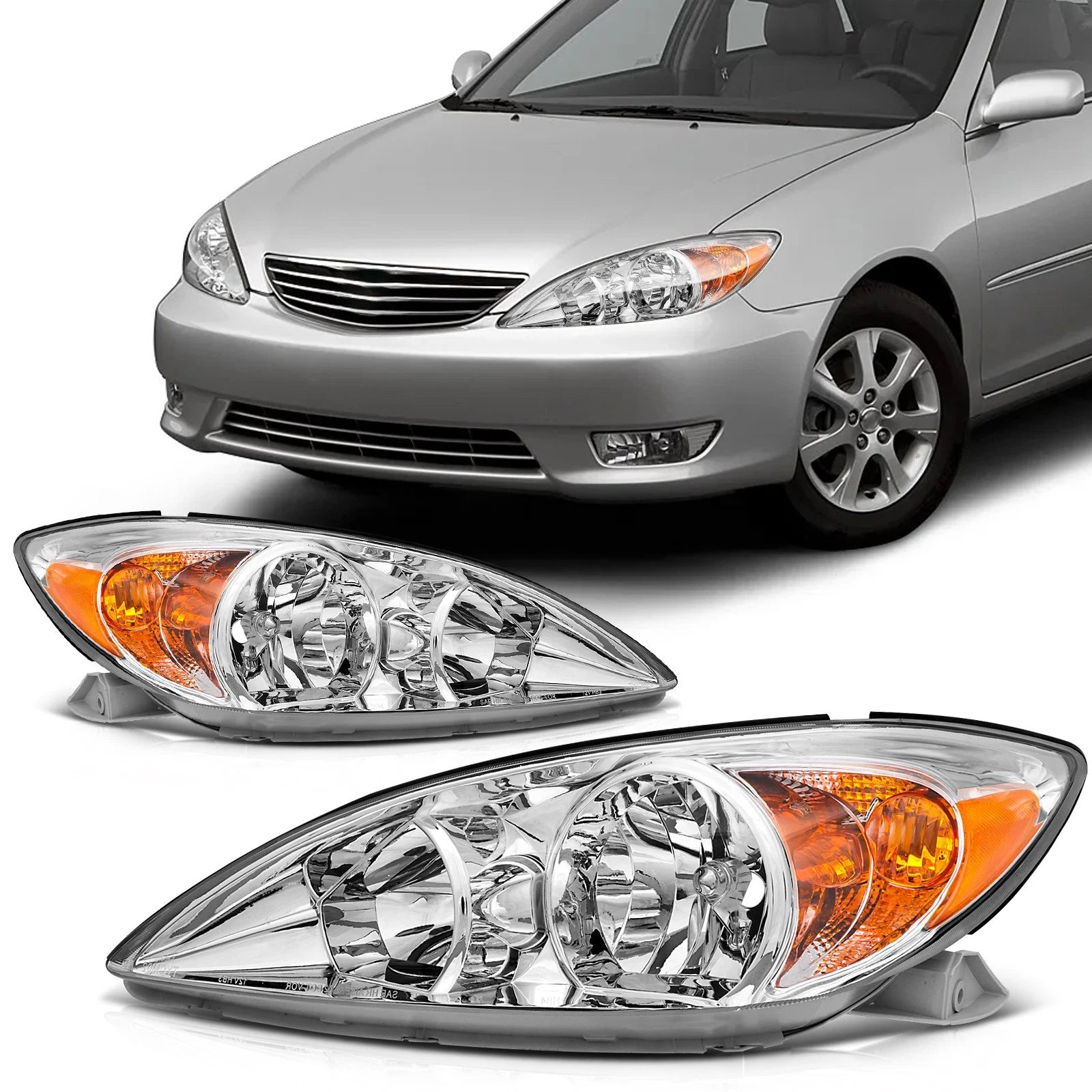 Headlight Assembly Pair for Toyota Camry (2002–2004) Chrome Housing