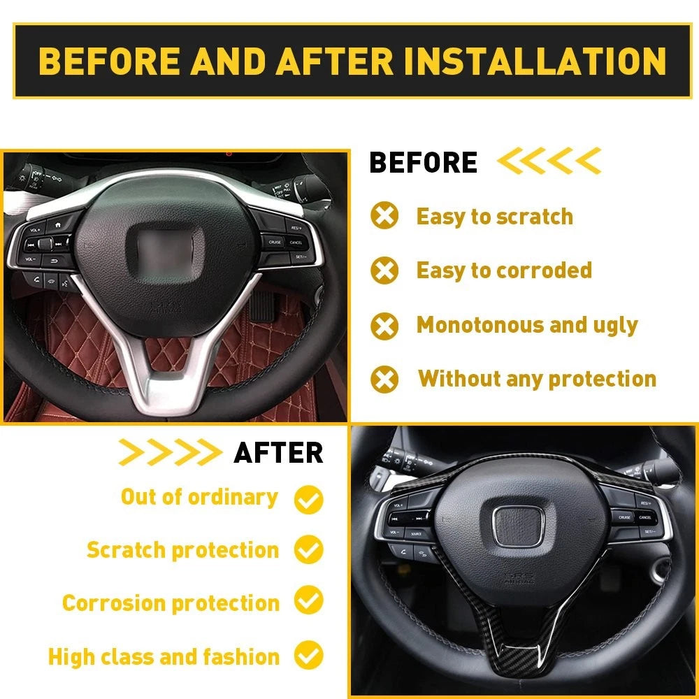 Carbon Fiber Steering Wheel Cover Trim for Honda Accord (2018–2022)