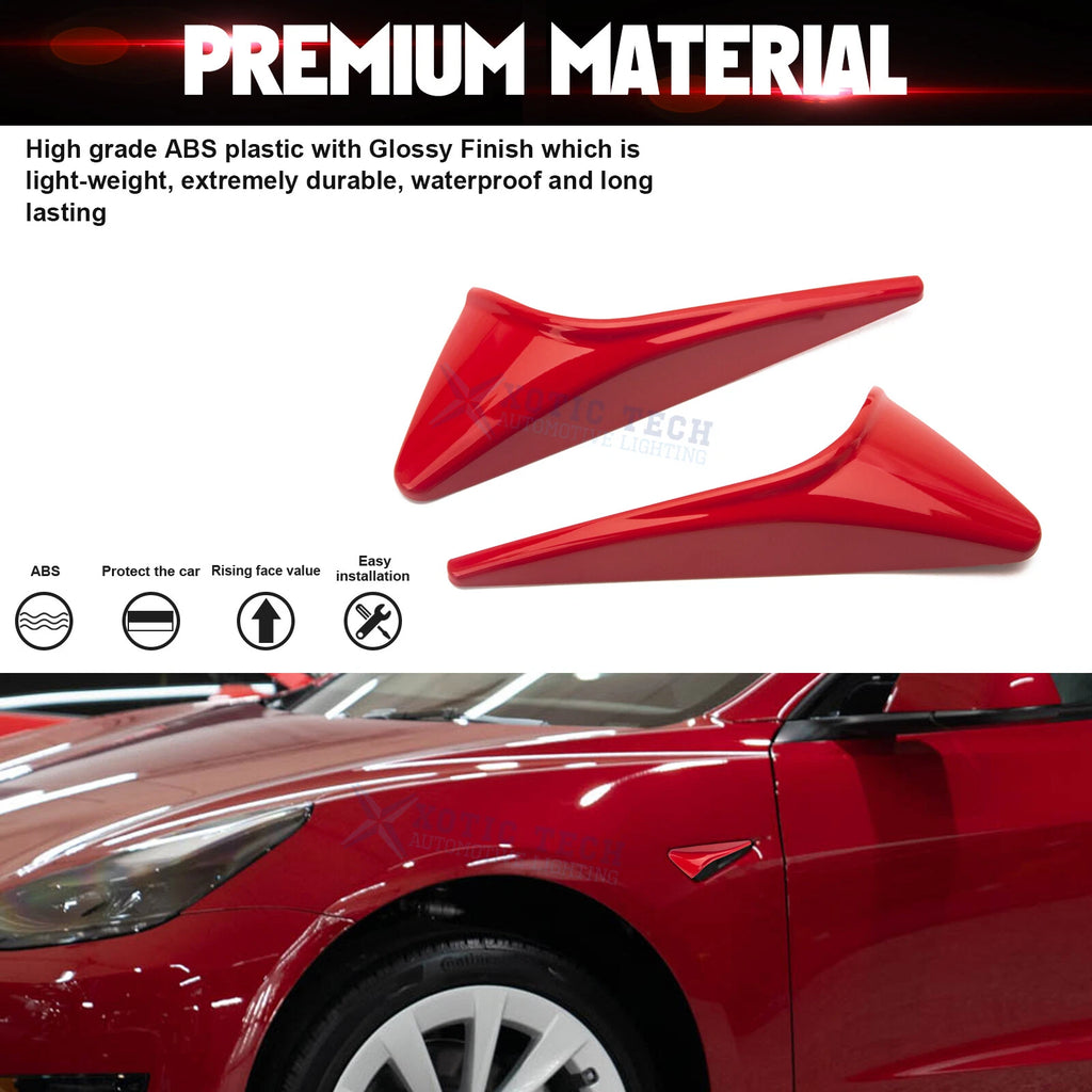 2PCS Red Side Camera Decor Cover Trim for Tesla Model 3 (2024-2025)