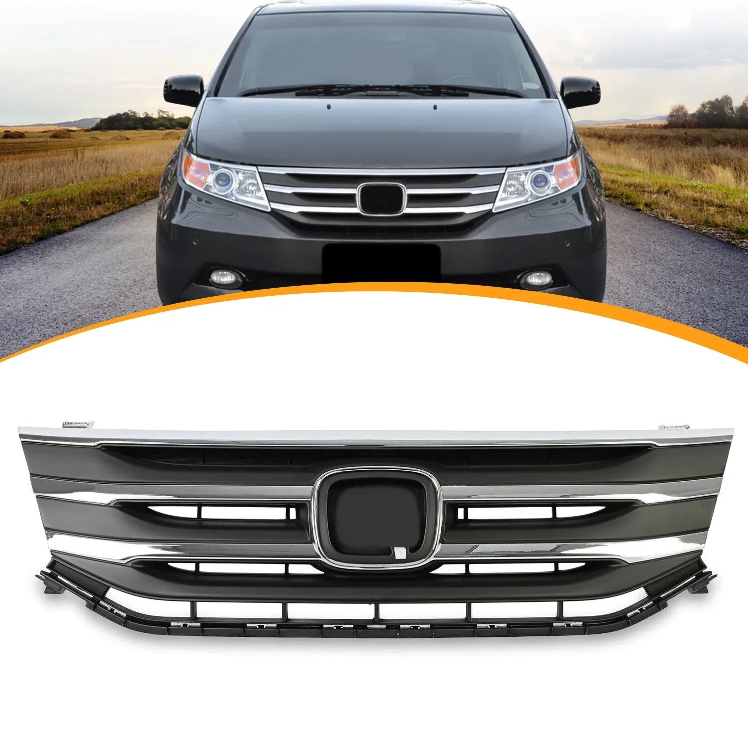 Front Grill Grille w/Chrome Trim for Honda Odyssey (2011–2013)