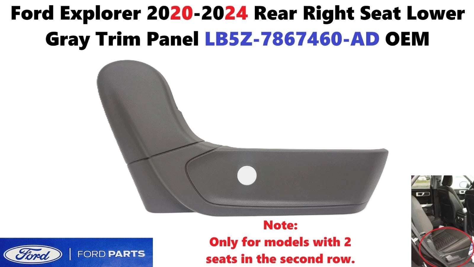 Rear Right Seat Lower Trim Panel for Ford Explorer (2020–2024) Gray LB5Z7867460AD