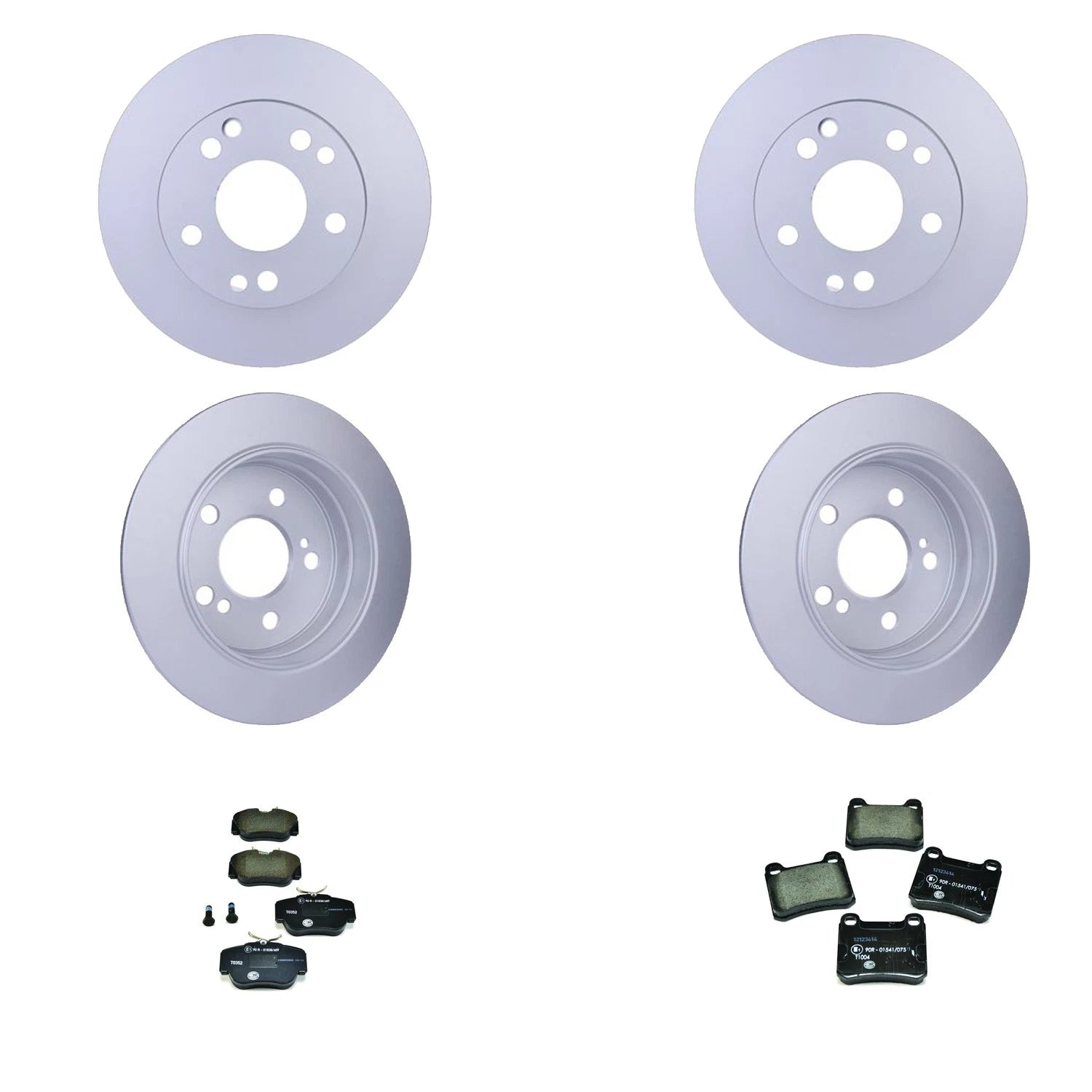 Set of 4 Hella Front Rear Rotors Low-Met Disc Brake Pad Kit for W201 190D 190E (1985–1989)