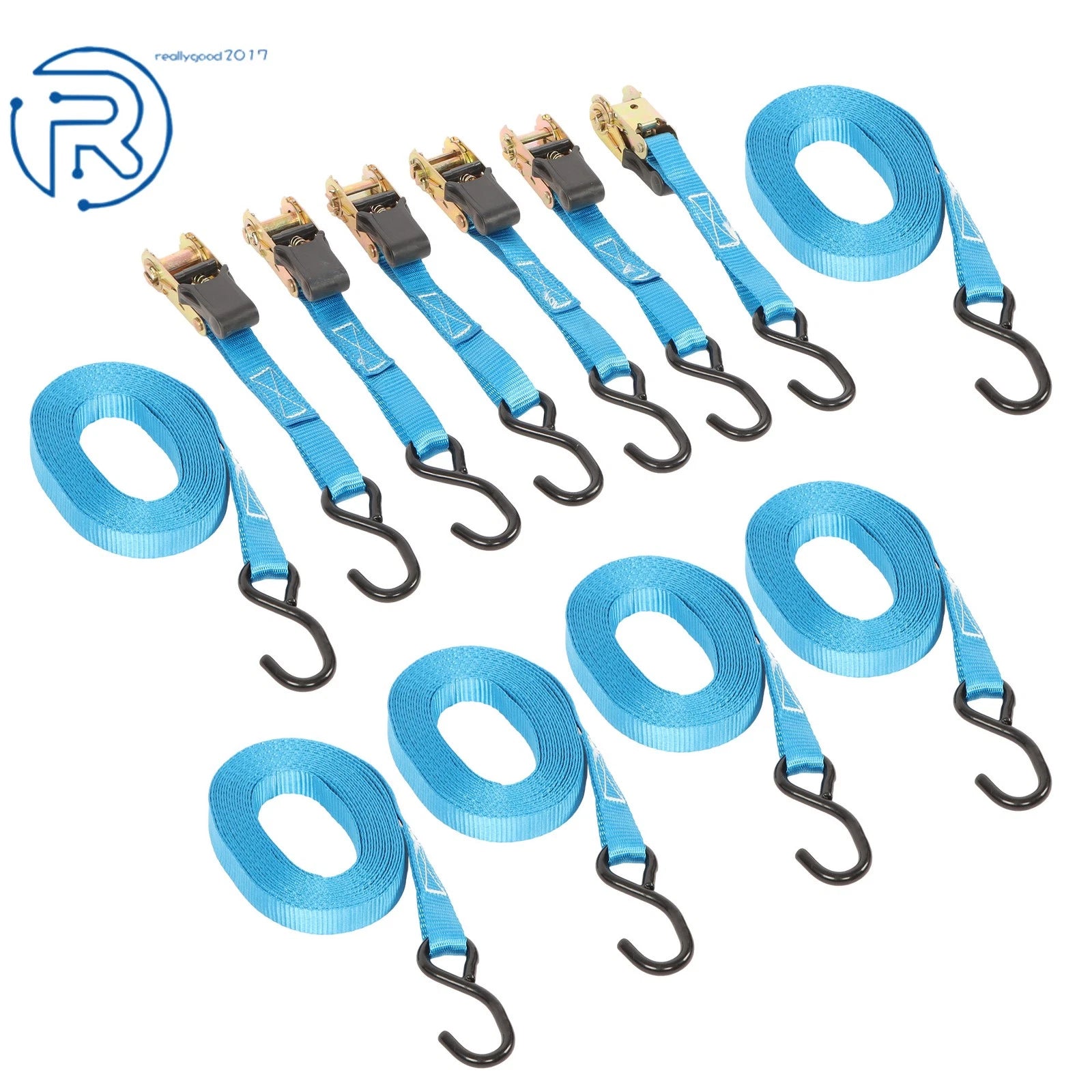 Set of 6 Heavy Duty 1" x 20' Ratchet Tie Down Straps with S Hook