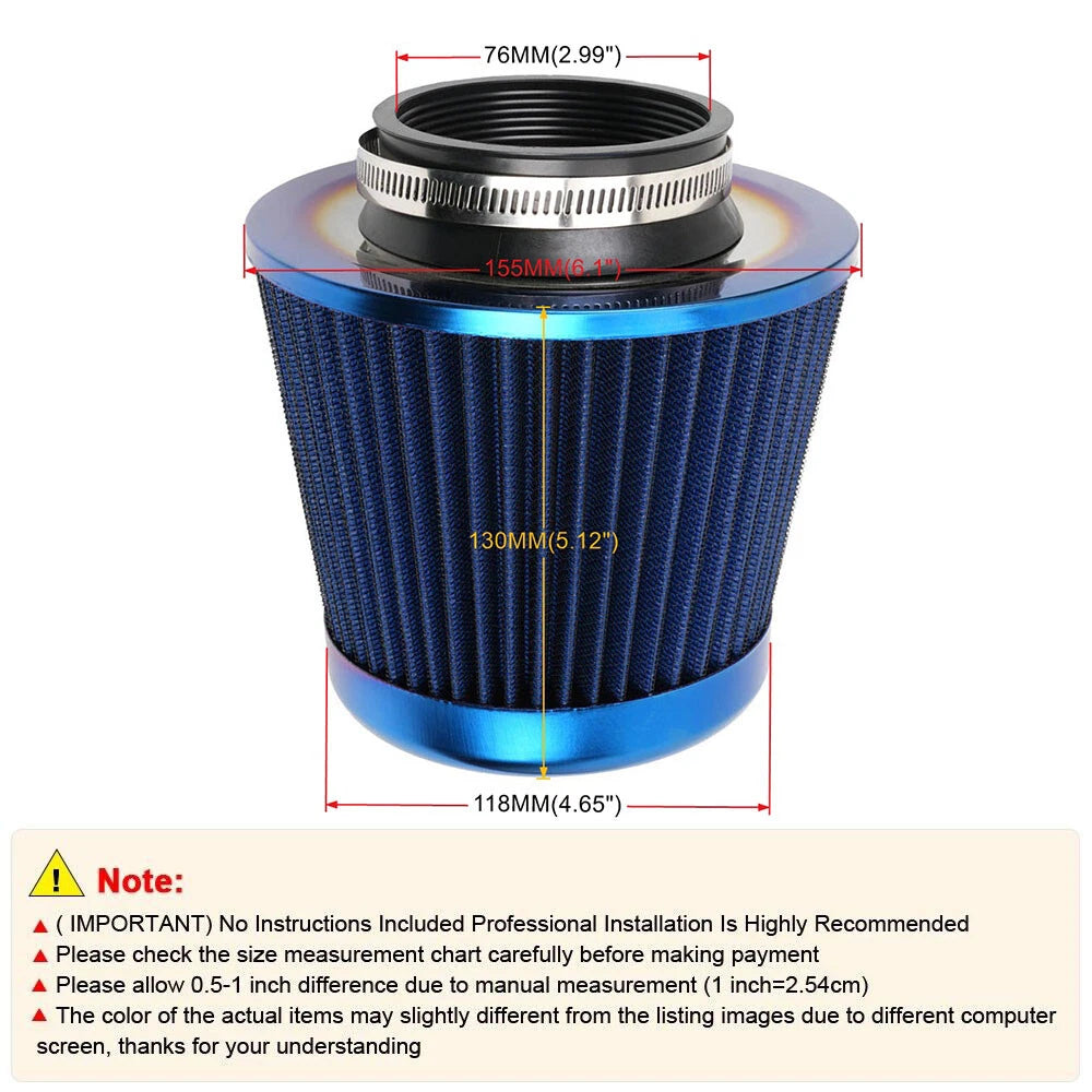 3" Reusable Air Filter for High Flow Cold Air Intake