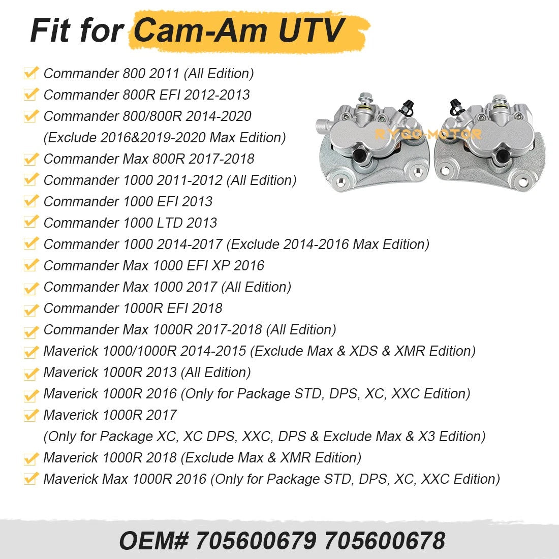 Front Brake Calipers & Pads for Can-Am Commander 1000/1000R Max 4x4 (2011–2018)