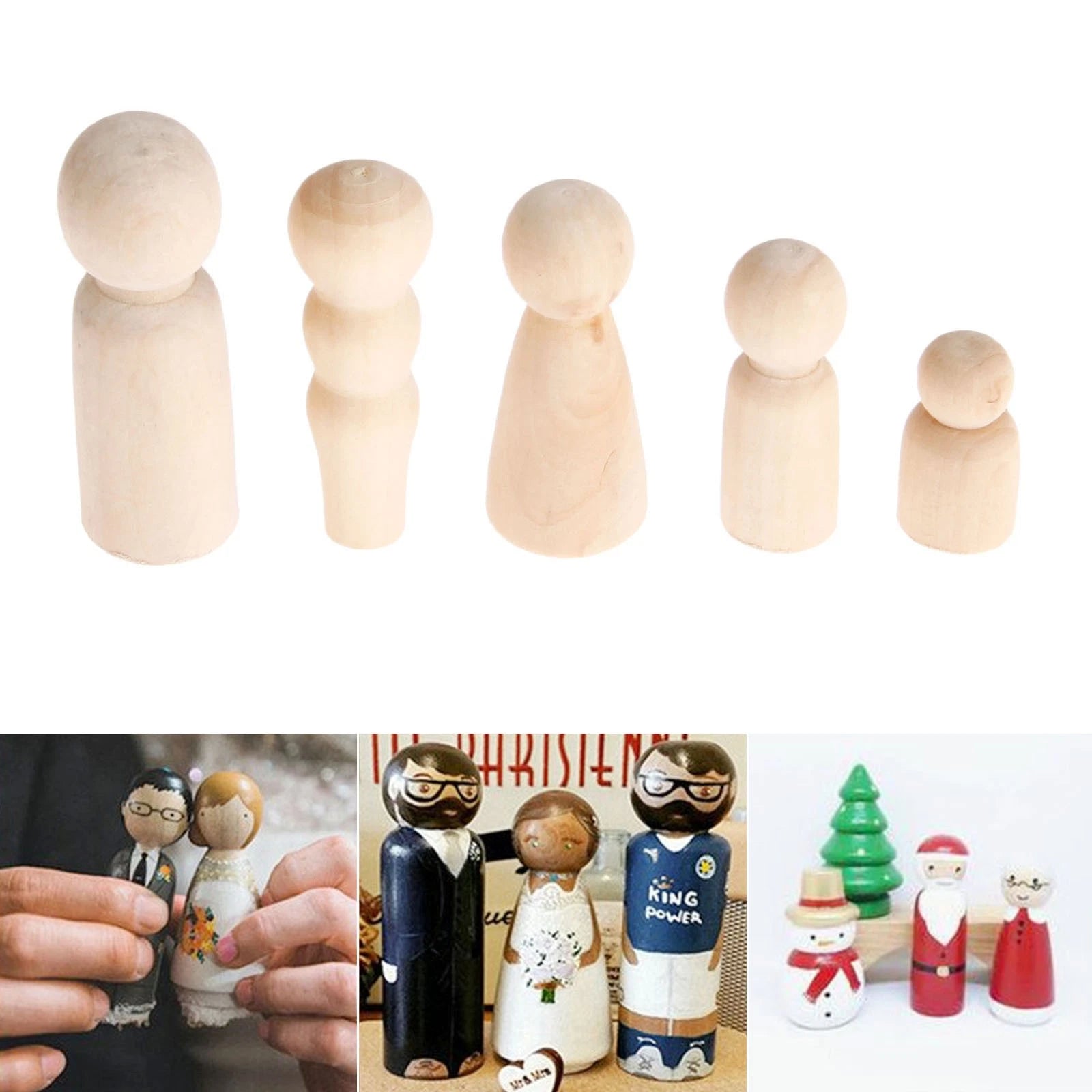 10pcs Unpainted Wooden Peg Dolls Family Figures for Creative Play
