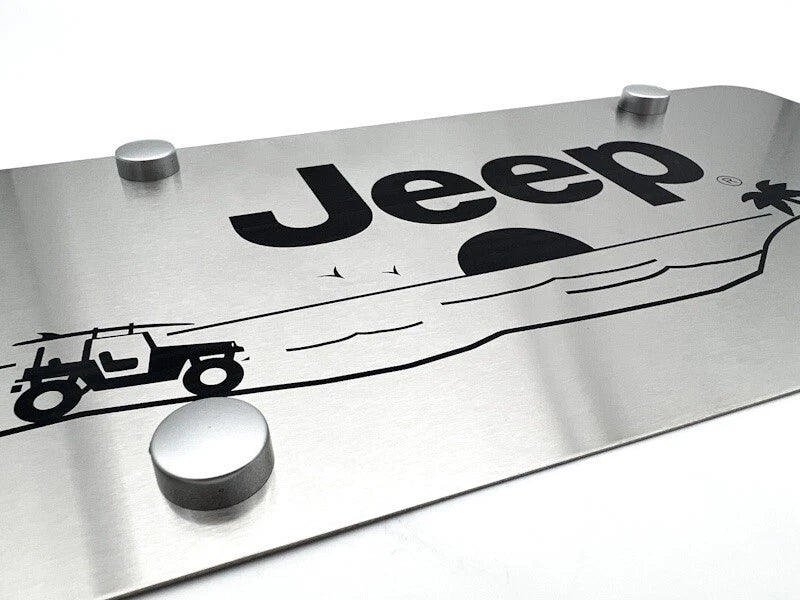 Brushed Stainless Steel License Plate Cover for Jeep with Script Logo (2007–2024)