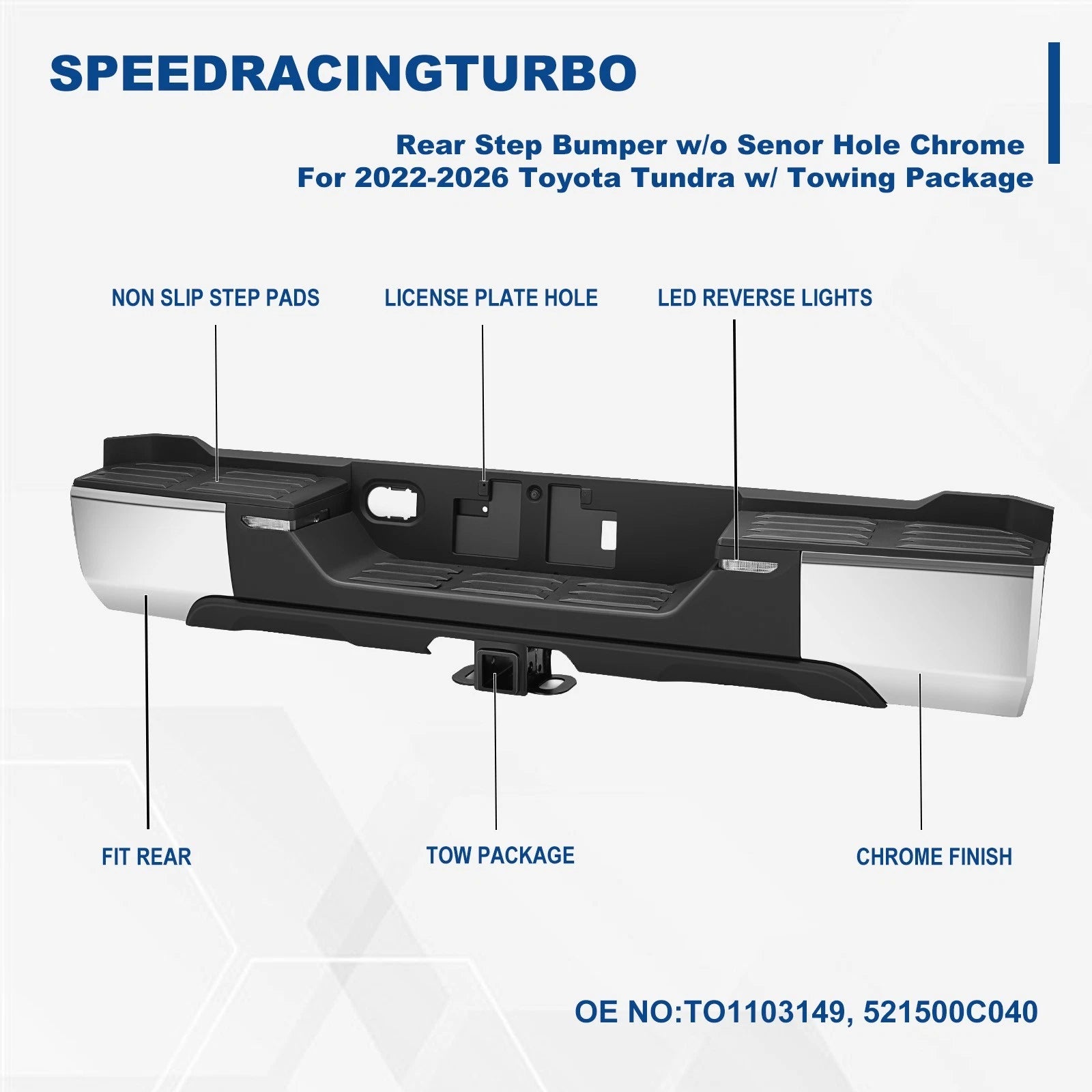 Chrome Rear Step Bumper for Toyota Tundra (2022–2026) w/ Towing Pkg