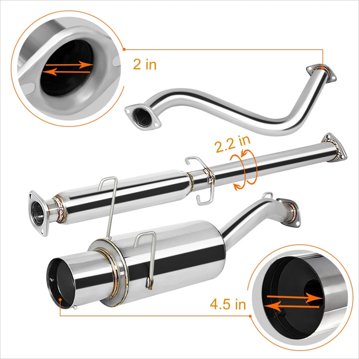 Catback Exhaust Muffler for Honda Del Sol Si EG1 (1993–1997) 4.5" Tip Stainless Steel