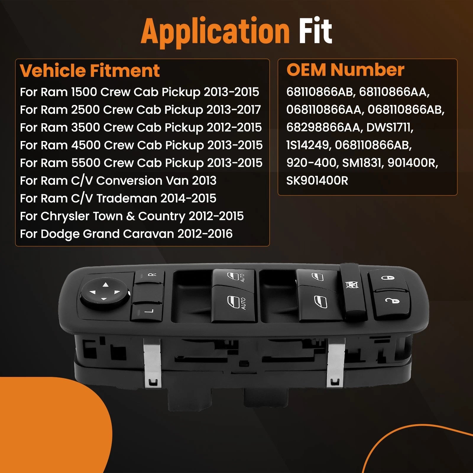 Power Window Switch for Dodge Ram 1500 2500 3500 4500 5500 (2013-2015)