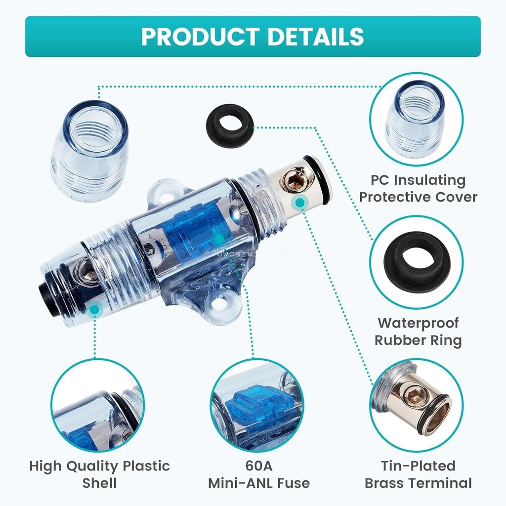 In-line Mini ANL Fuse Holder for Subwoofer (60 Amp, 4/6/8 Gauge)
