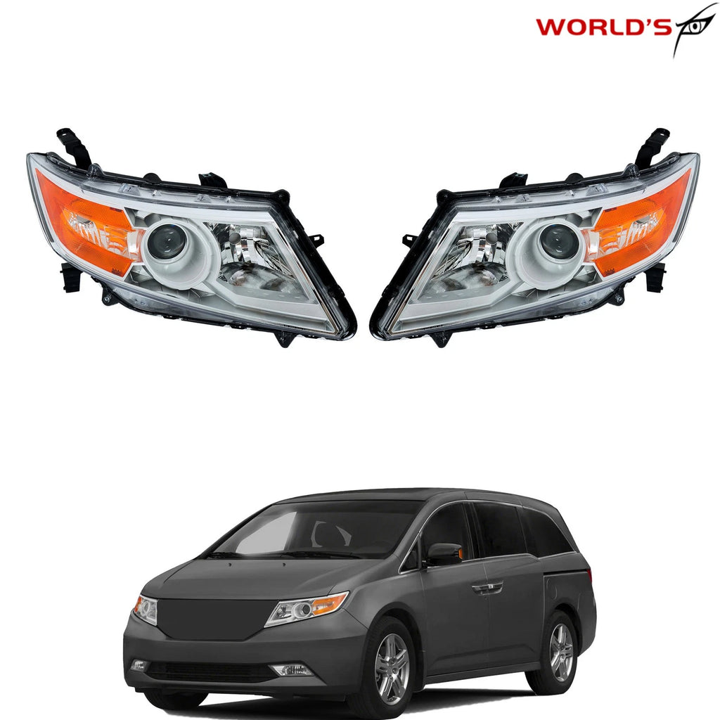 Set of 2 Halogen Headlights for Honda Odyssey (2011–2017) Chrome Amber