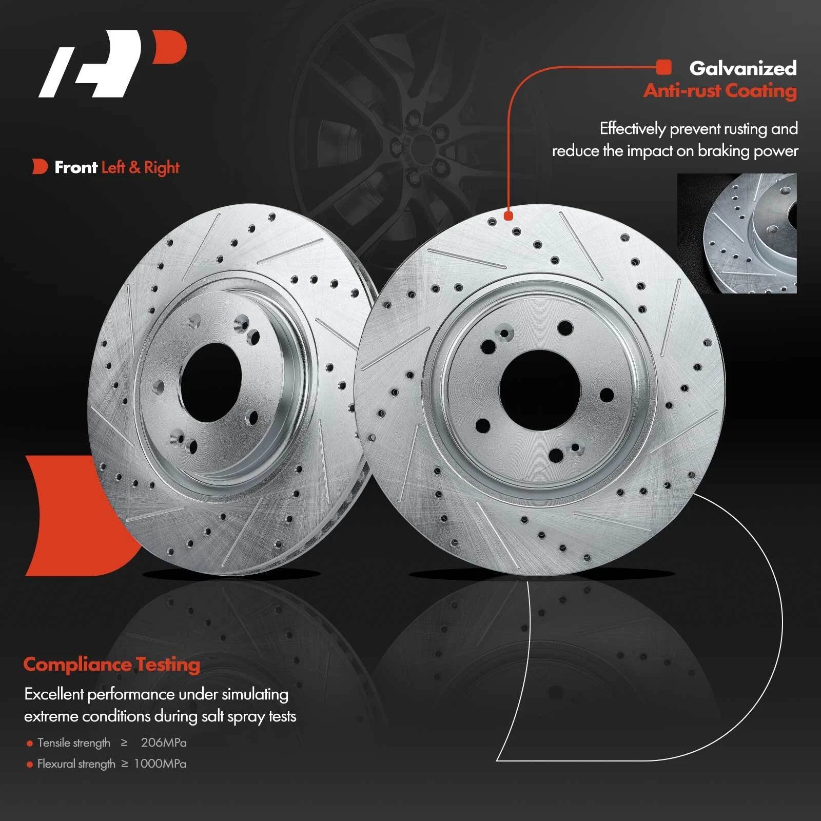 Front Drilled Brake Rotors & Ceramic Pads for Hyundai Sonata (2015–2015)