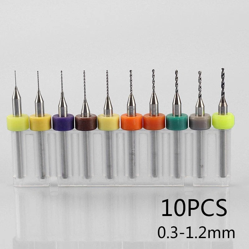 10Pcs PCB Carbide Drill Bits Tool for Print Circuit Board (0.3mm–1.2mm)