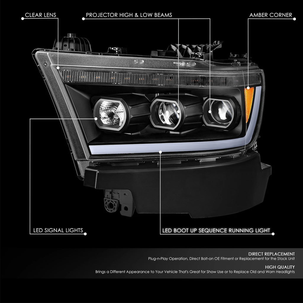 Projector Headlights for Ram 1500 (2019–2024) - Black Housing, Amber Corner