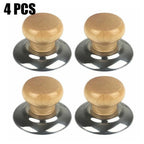 Set of 4 Pot Lid Knobs with Wood Handle 2.24" x 1.54"