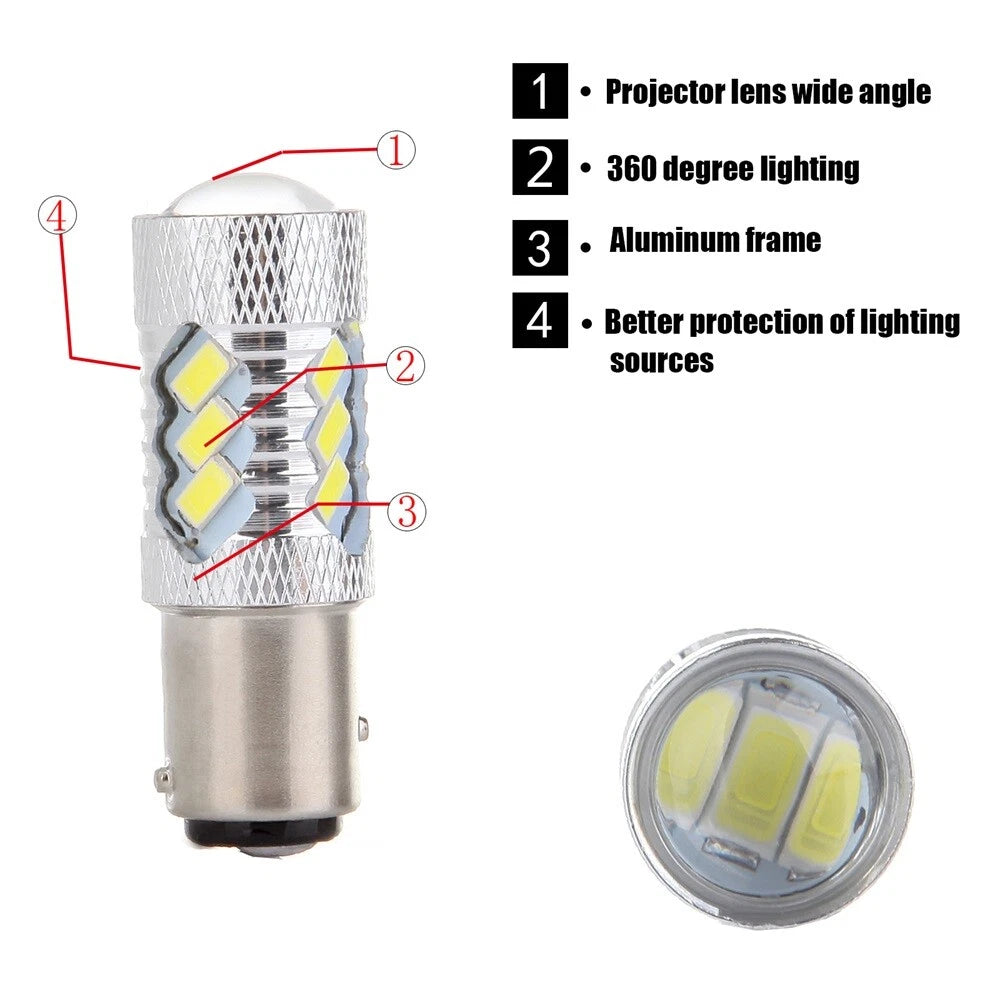 2X 1157LED 15SMD Rear Turn Signal Light for Car (6000K, 6000LM, 60W)