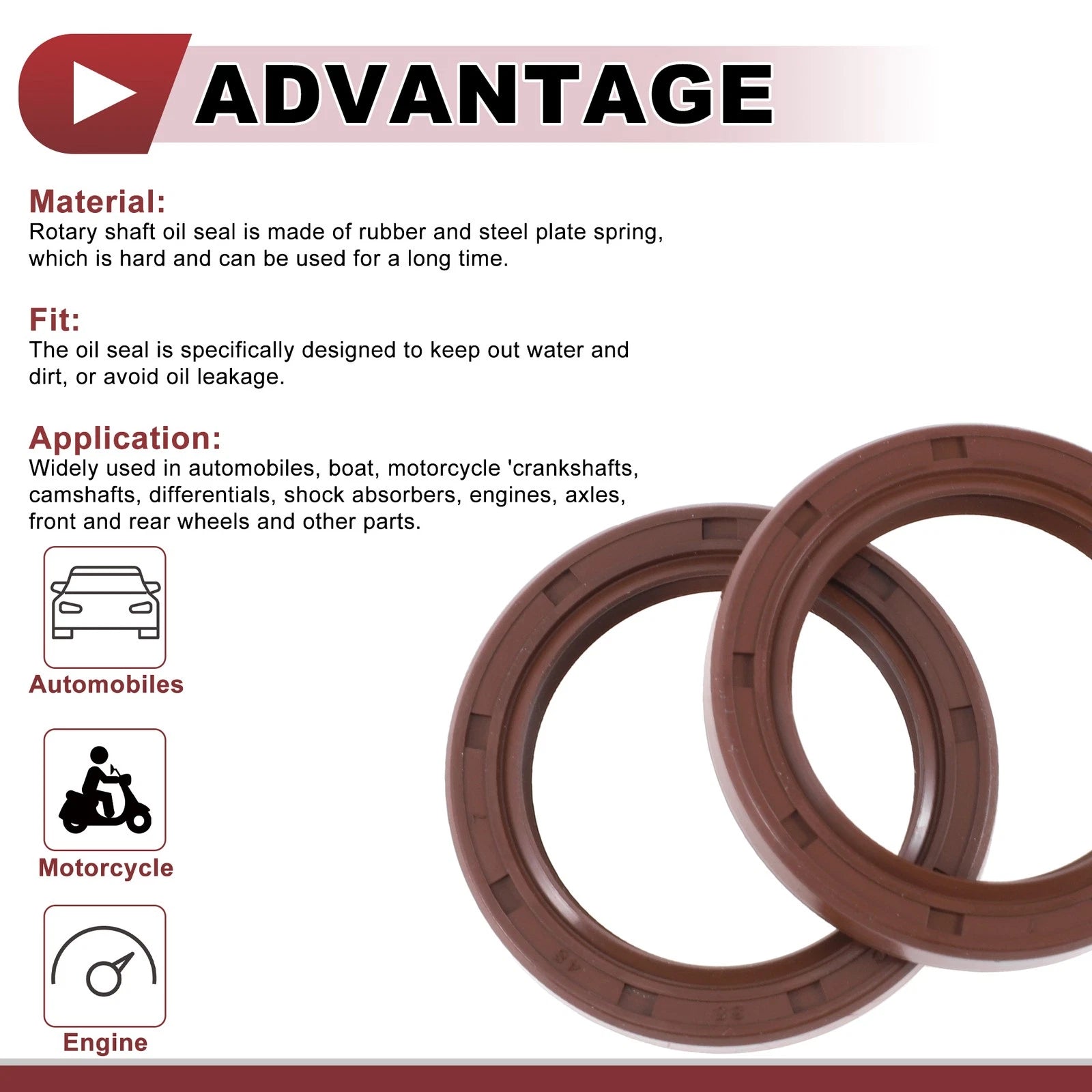 2X Oil Seal Rotary Shaft Seal for Various Models (35x48x7mm) FKM Rubber