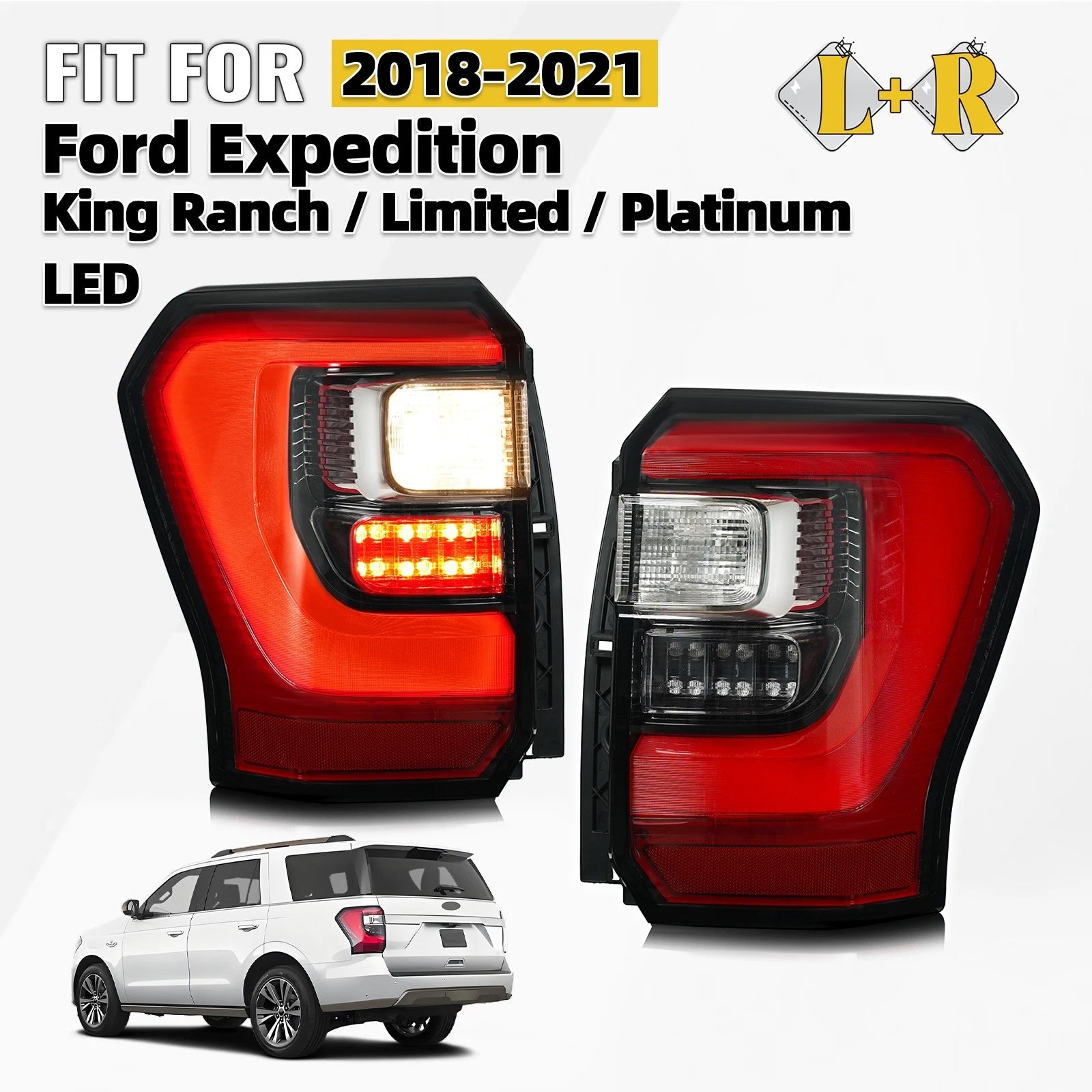 LED Tail Lights Brake Lamps Pair for Ford Expedition (2018–2021)