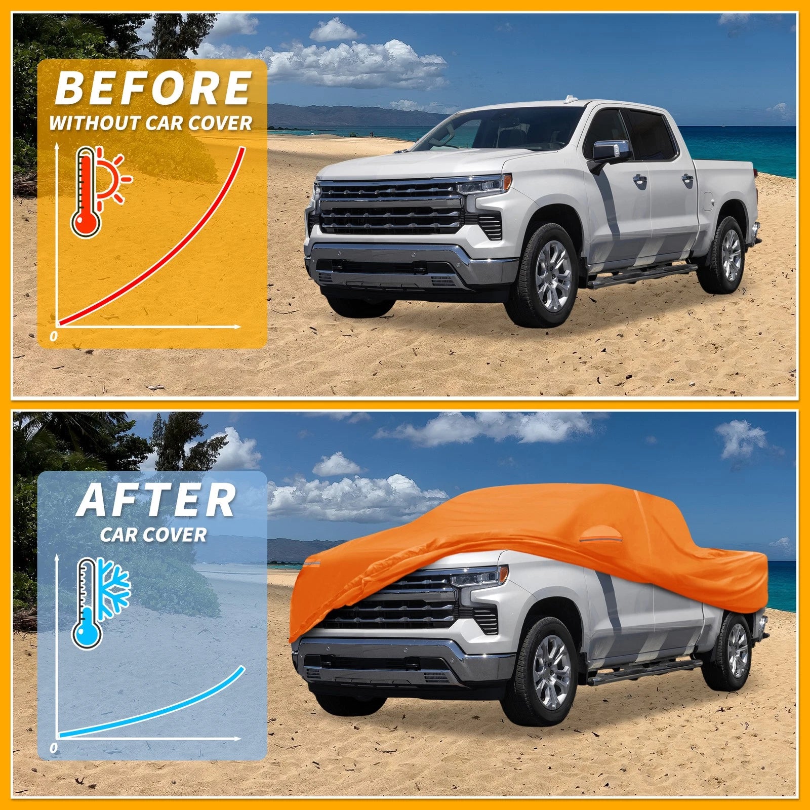 Car Cover Waterproof for Chevy Silverado (210D-PU, Orange)