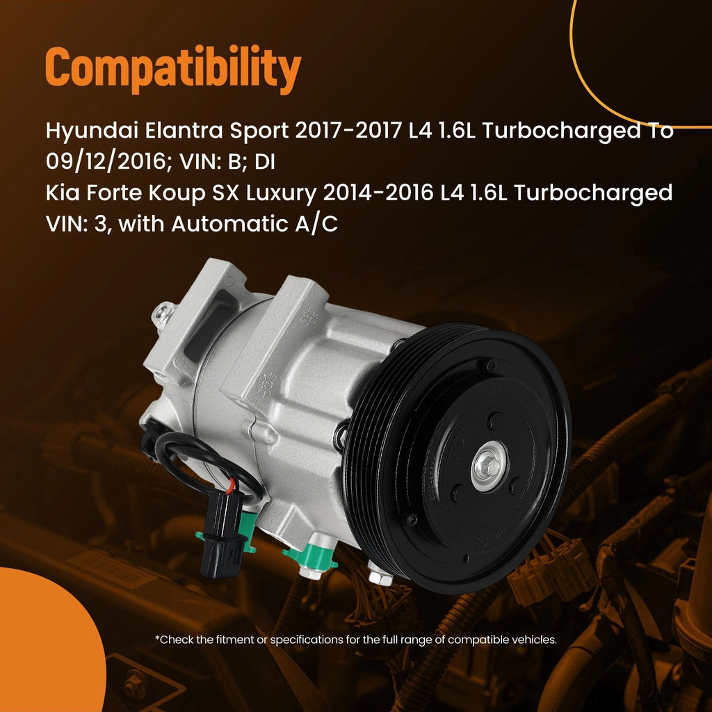 A/C Compressor w/Clutch for Kia Forte Koup SX (2014–2017) 1.6L Turbo 97701A5501