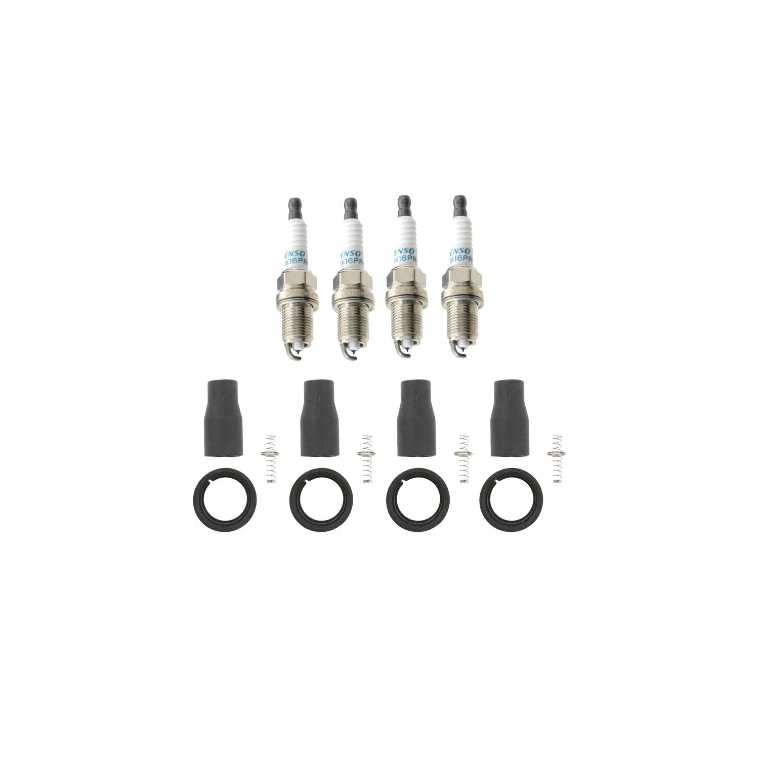 Set of 4 Denso Iridium Spark Plugs & NGK Coil Boots for Kia Optima Rondo