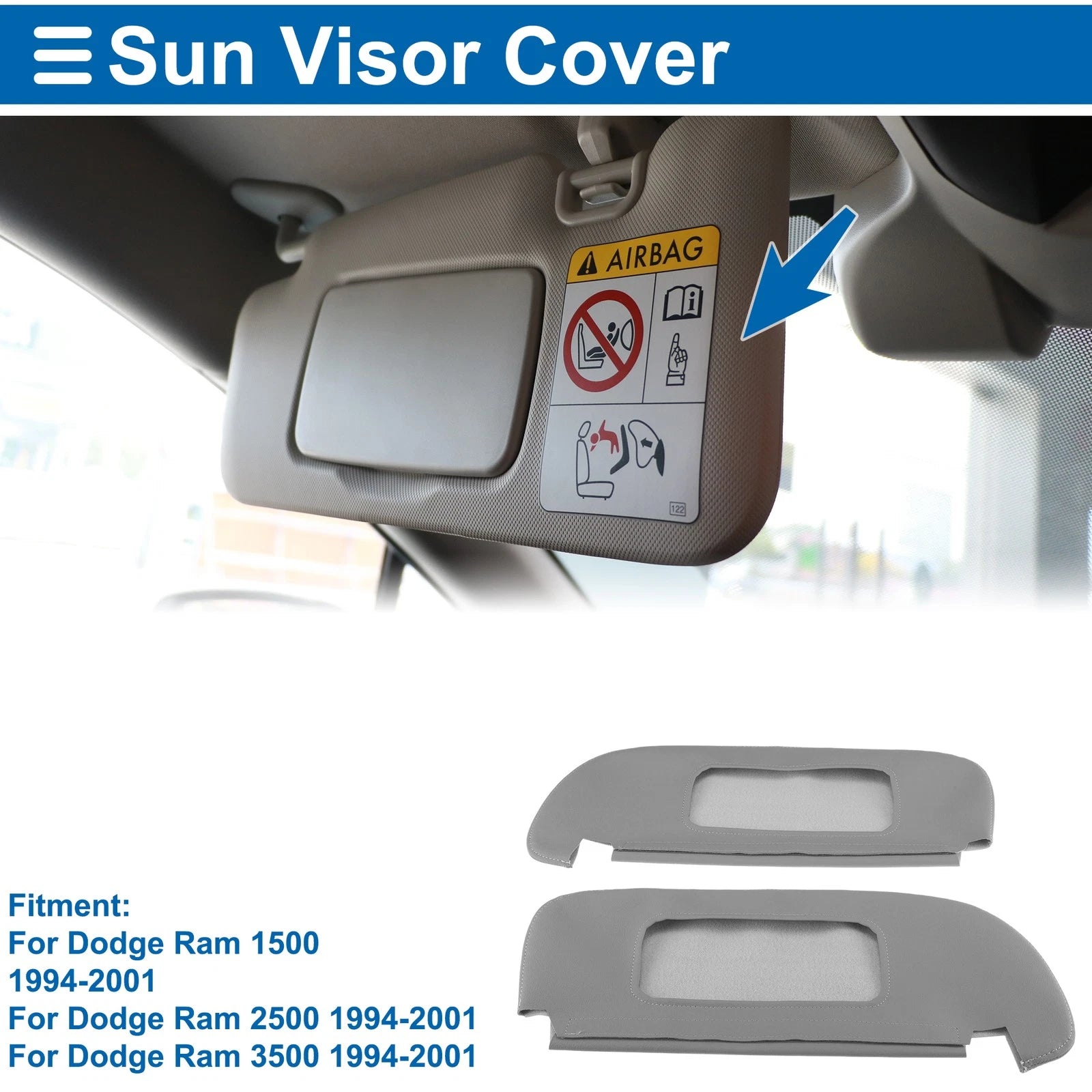 Sun Visor Cover for Dodge Ram 1500 (1994–2001) Leather Gray