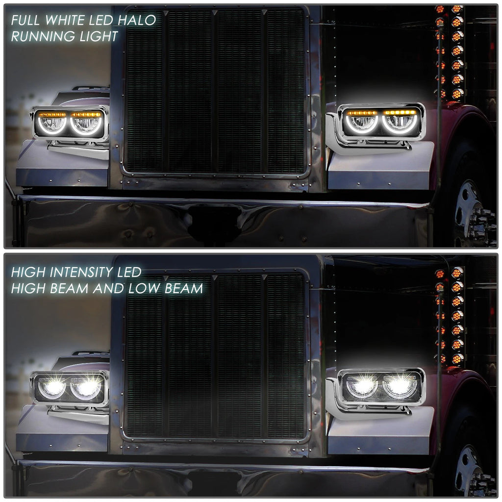 LED Halo Ring DRL Turn Signal Headlights for Peterbilt 359 379 389 (1981–2021)