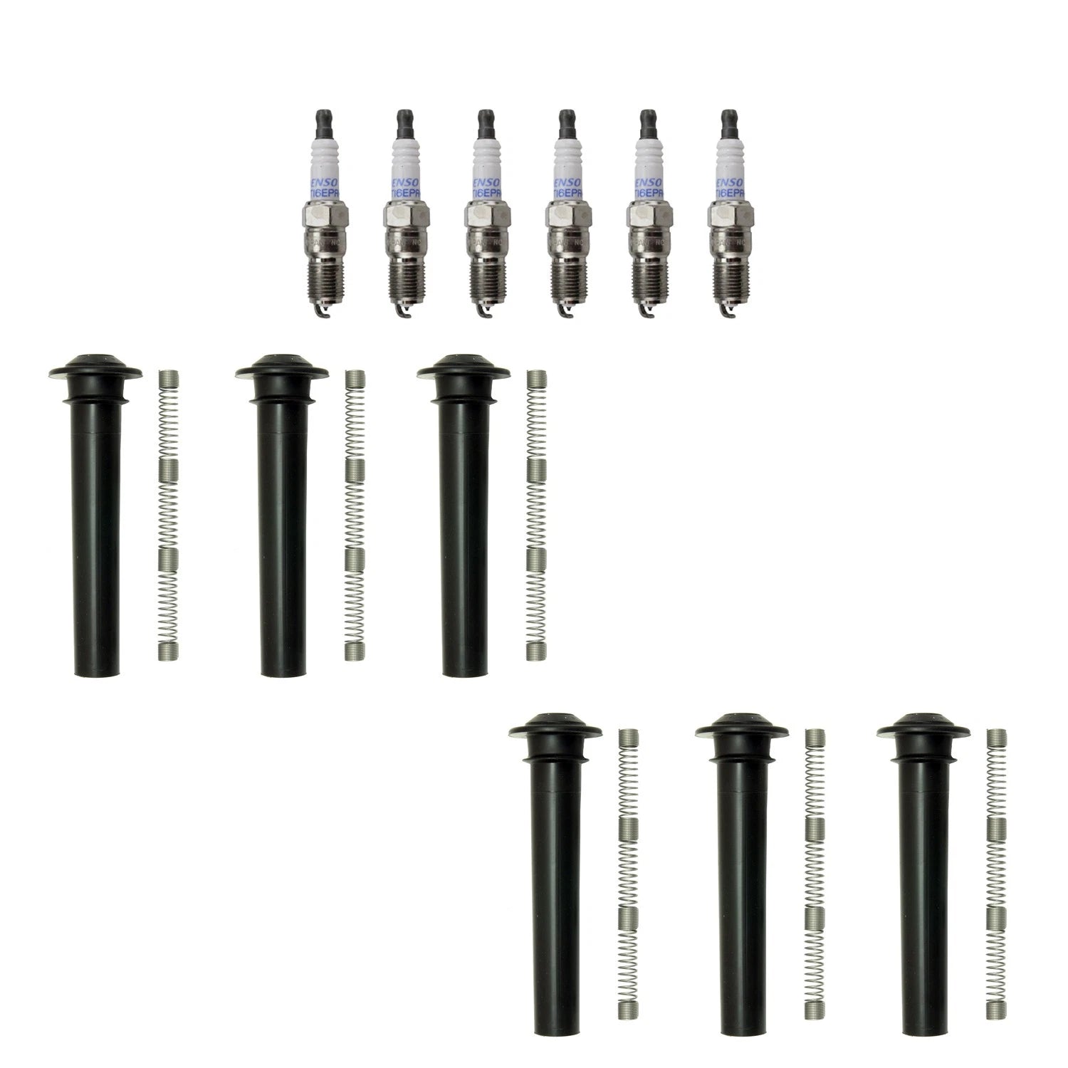 Denso 6 Double Platinum Spark Plugs & NGK Ignition Coil Boots for Ford Taurus (1996–1999)