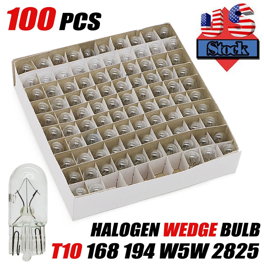 100 Pack 194 Halogen Signal Wedge Bulb T10 3W3 168 for Various Vehicles