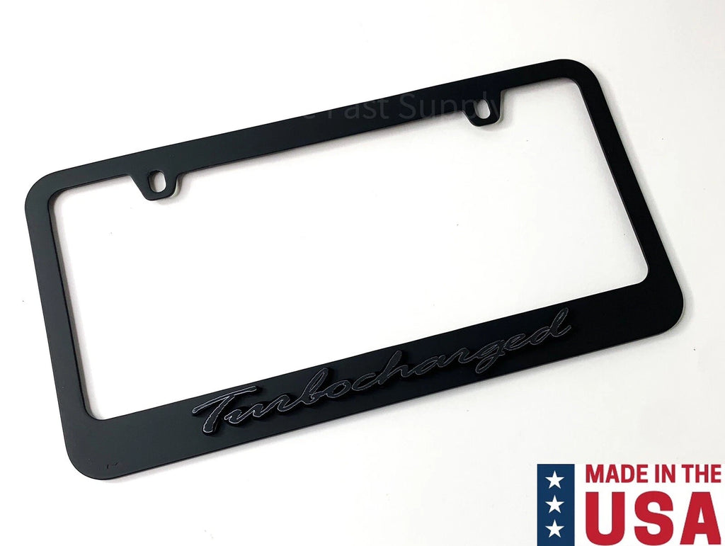 Matte Premium License Plate Frame Gray with Black Outline for Turbocharged