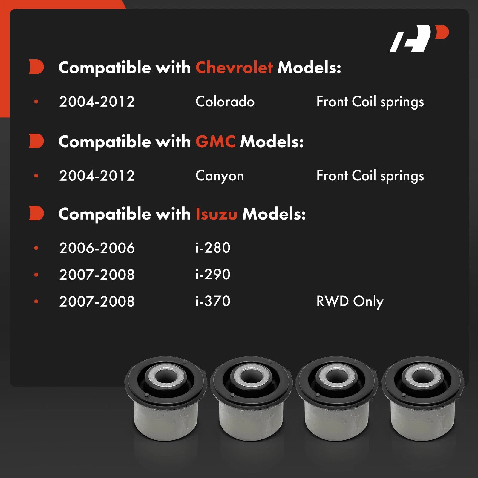 Set of 4 Control Arm Bushings for Chevy Colorado GMC Canyon (2004–2012)