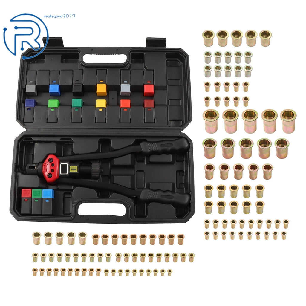 Rivet Nut Tool Set with 15 Mandrels & 125 Nuts for Metric SAE (16")