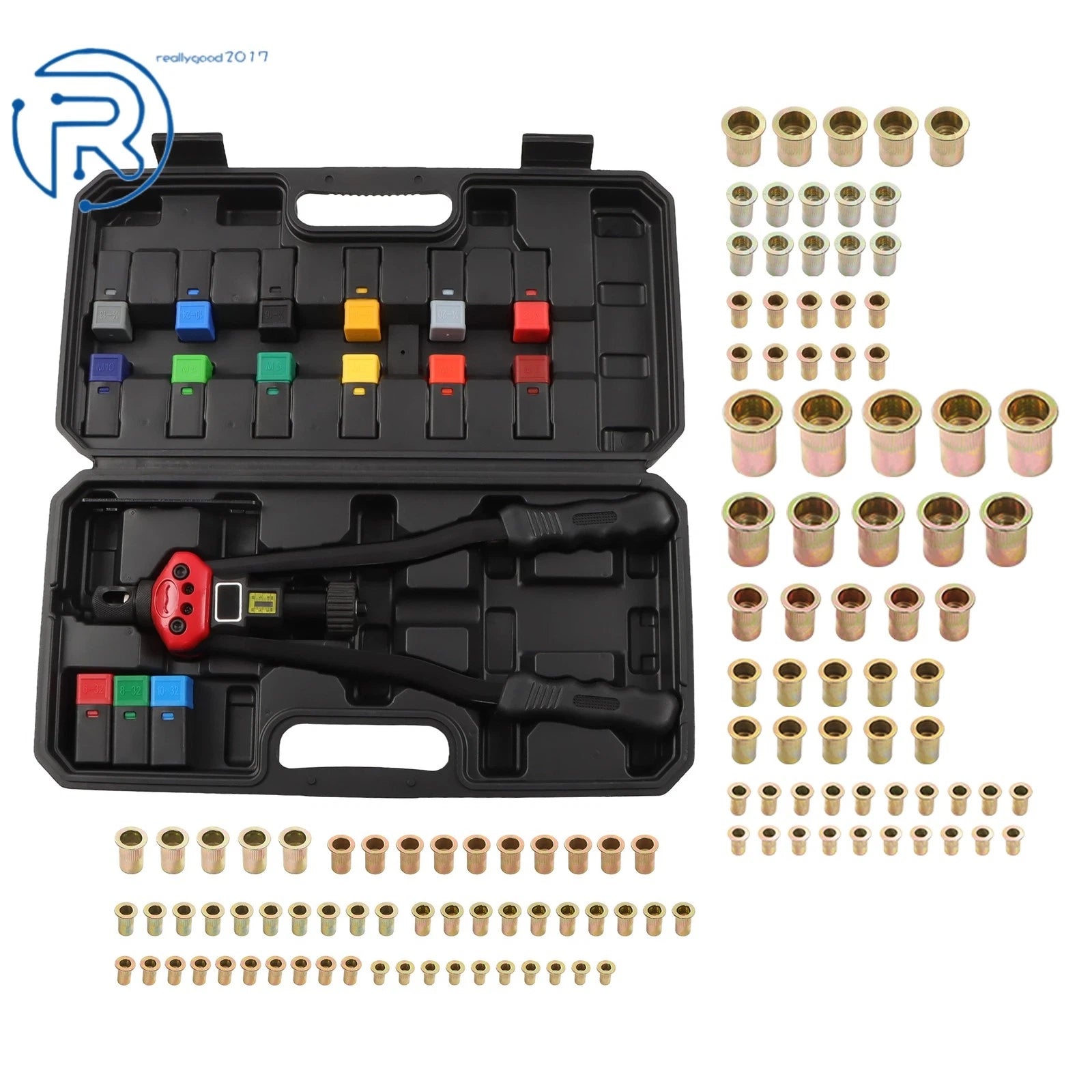 Rivet Nut Tool Set with 15 Mandrels & 125 Nuts for Metric SAE (16")