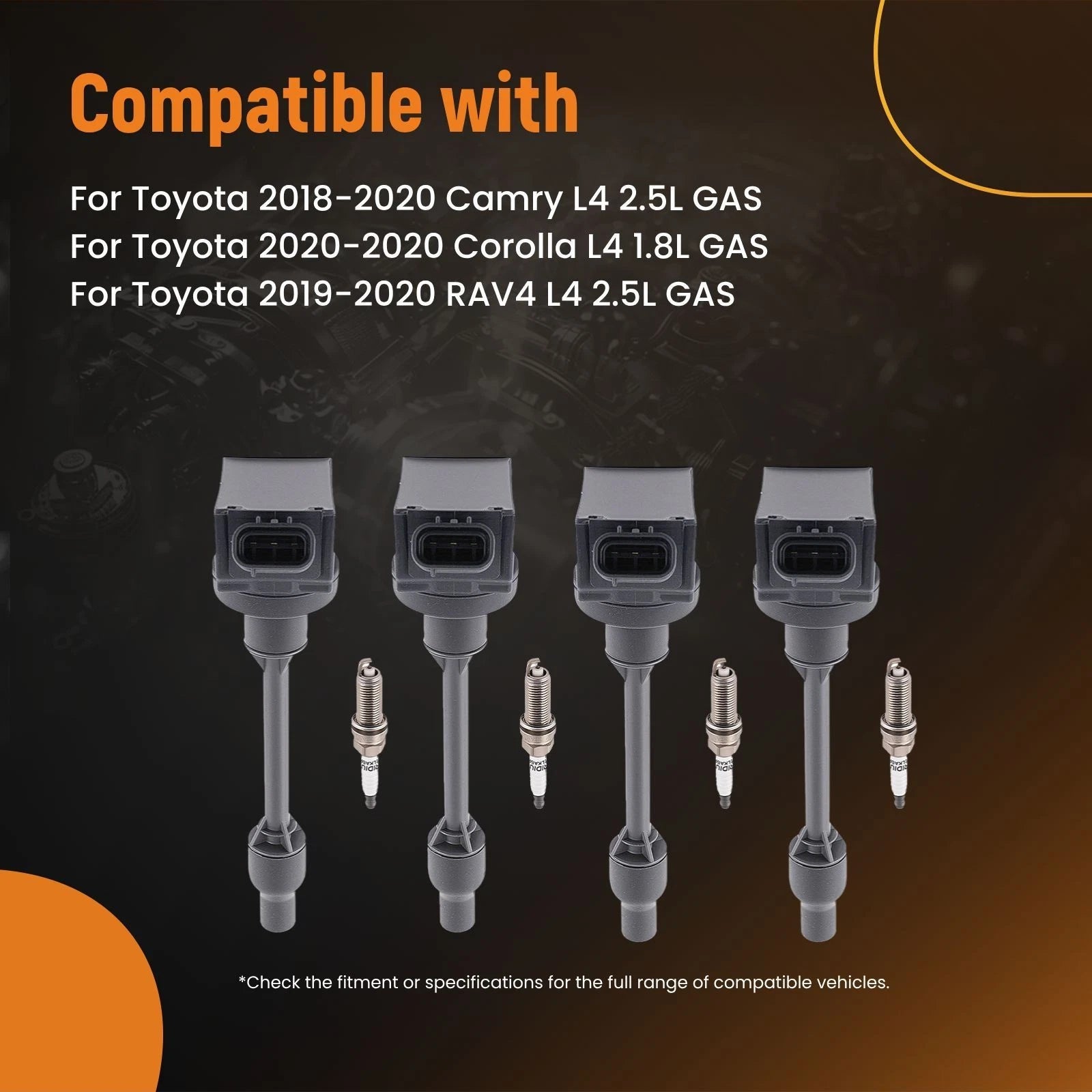 Set of 4 Ignition Coils & Spark Plugs for Toyota Camry RAV4 Corolla (2018–2020)