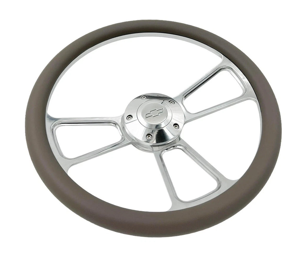 Billet Steering Wheel with Chevy Bowtie Horn for 14 Inch Dark Gray Wrap (—)