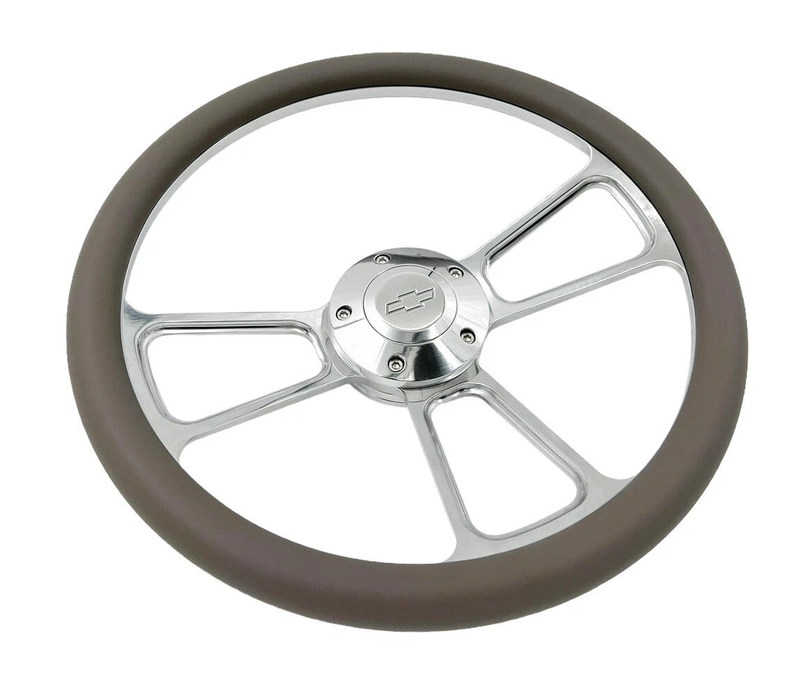 Billet Steering Wheel with Chevy Bowtie Horn for 14 Inch Dark Gray Wrap (—)