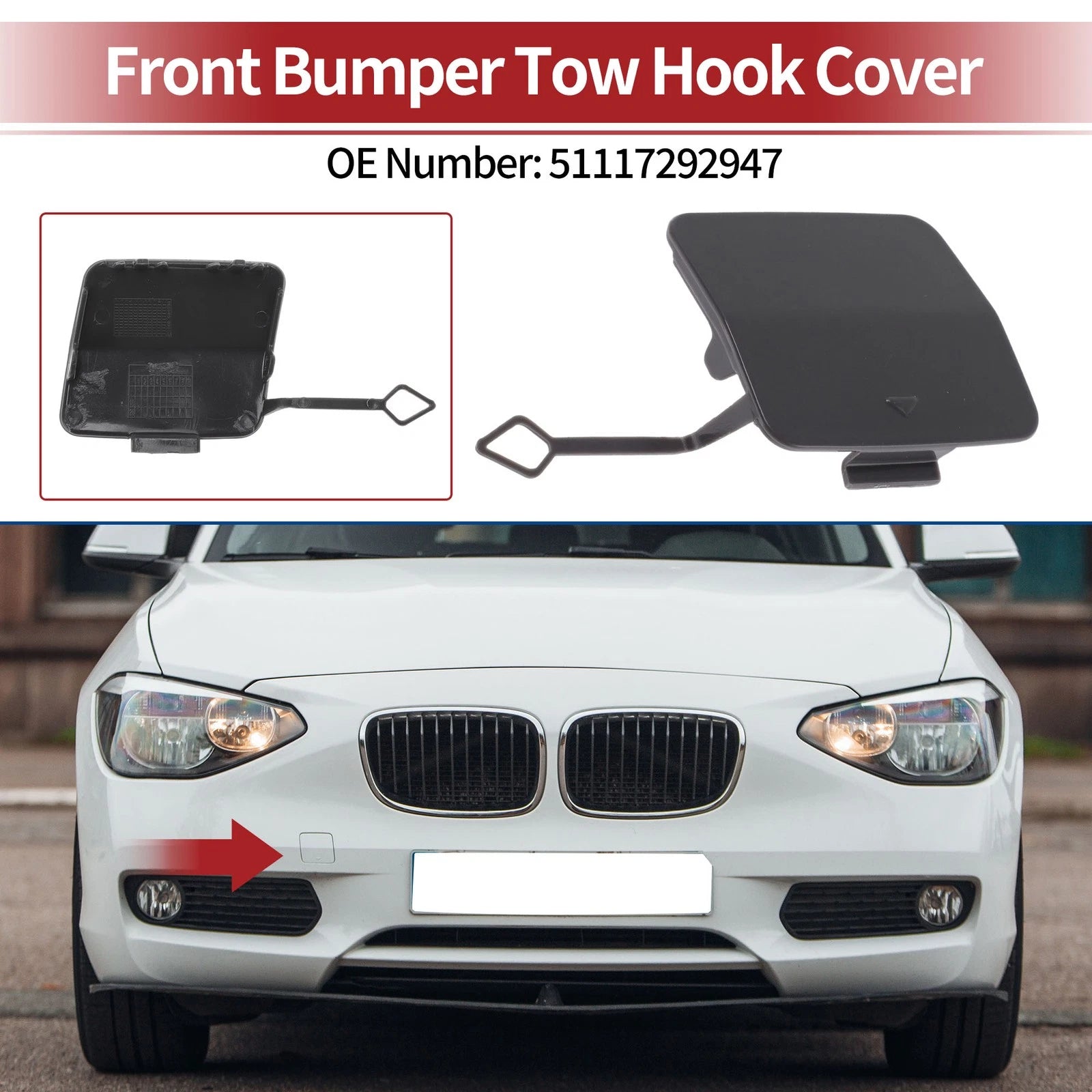 Front Tow Hook Cover Cap for BMW F20 116i 118i 120i 125i (2011–2019) No.51117292947