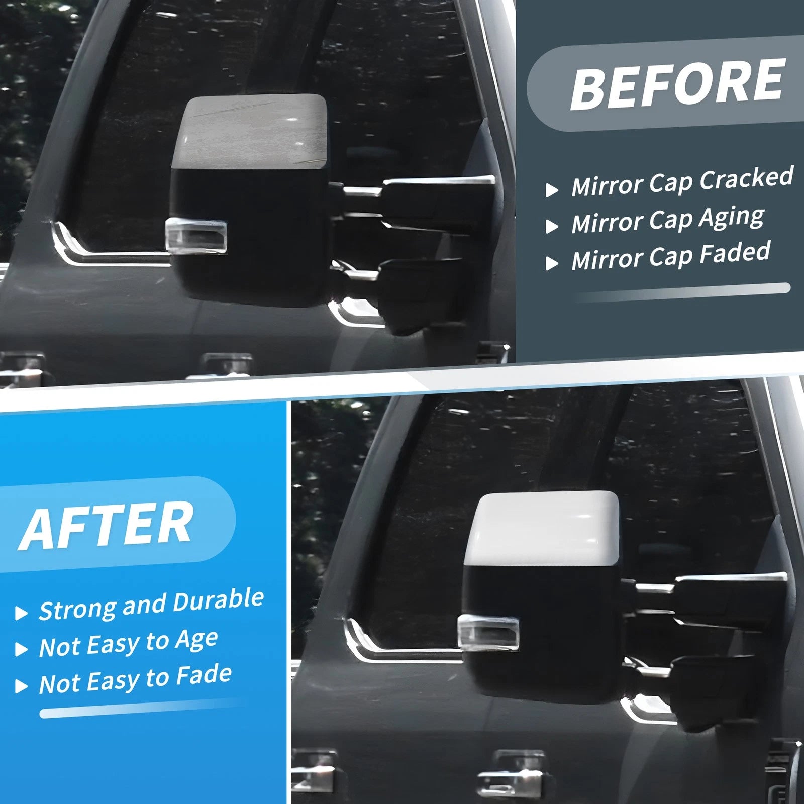 2Pcs White Top Half Door Mirror Cap Cover for Ford F250 F350 (2008–2016)