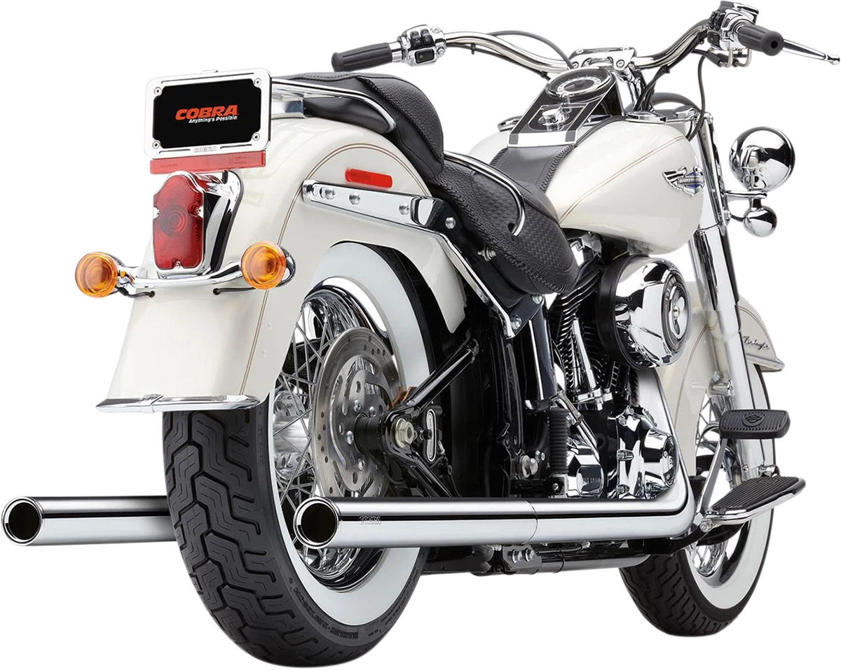 Cobra True Dual Exhaust for Harley Softail Fat Boy (2007–2011) - Billet Tip, Black