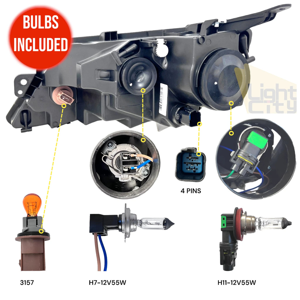 Passenger Halogen Headlight for Ford Fusion (2010–2012) with Bulbs, Black Housing