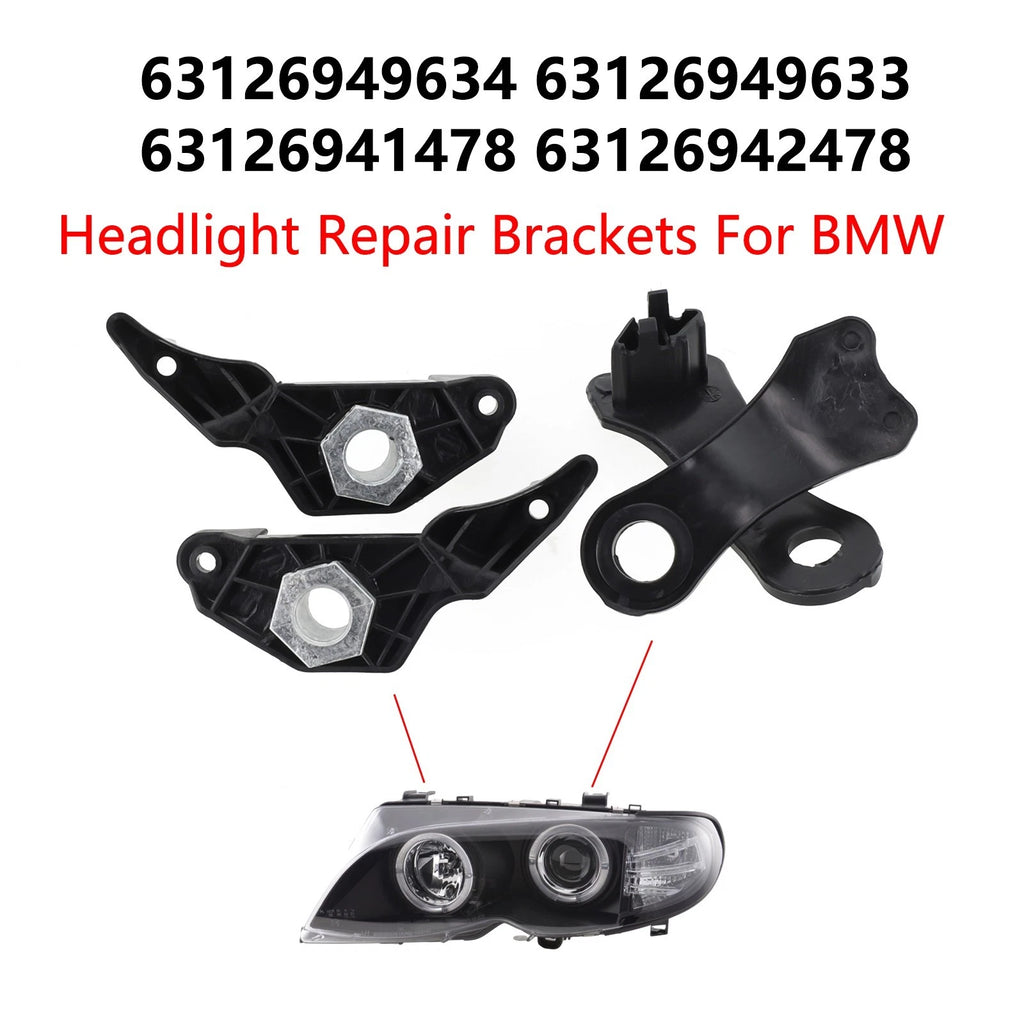 Set of 4 Headlight Brackets for BMW (2010–2017) 63126941478, 63126949633