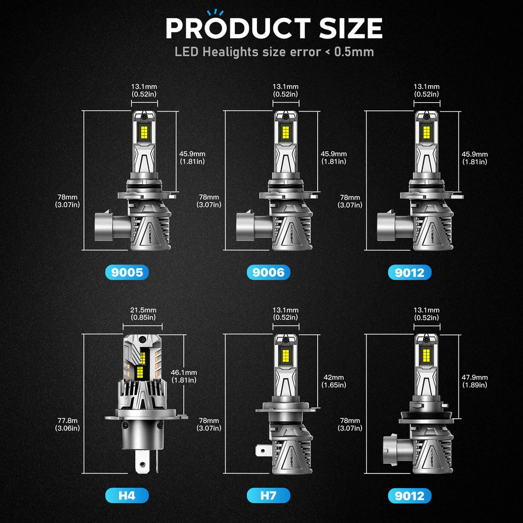 2X NOVSIGHT 9005 9006 H4 H7 H13 15000LM LED Headlight Bulbs (6500K)