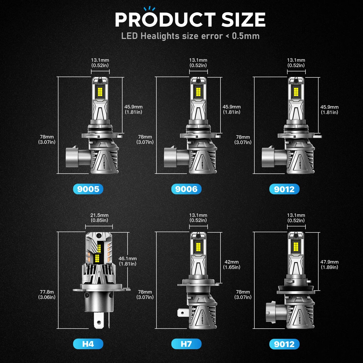 2X NOVSIGHT 9005 9006 H4 H7 H13 15000LM LED Headlight Bulbs (6500K)