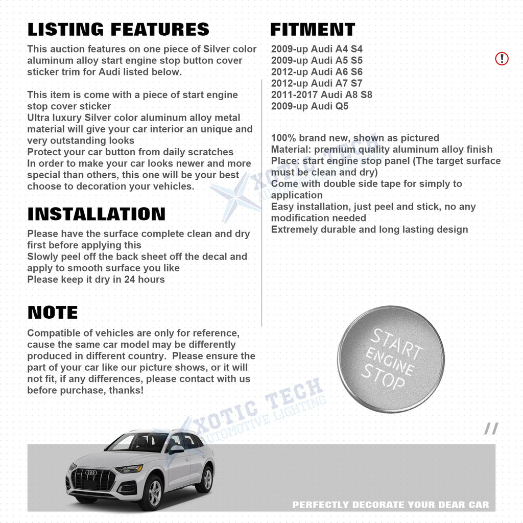 Keyless Engine Push Start Button Cover Trim for Audi A4 A5 (2009-)