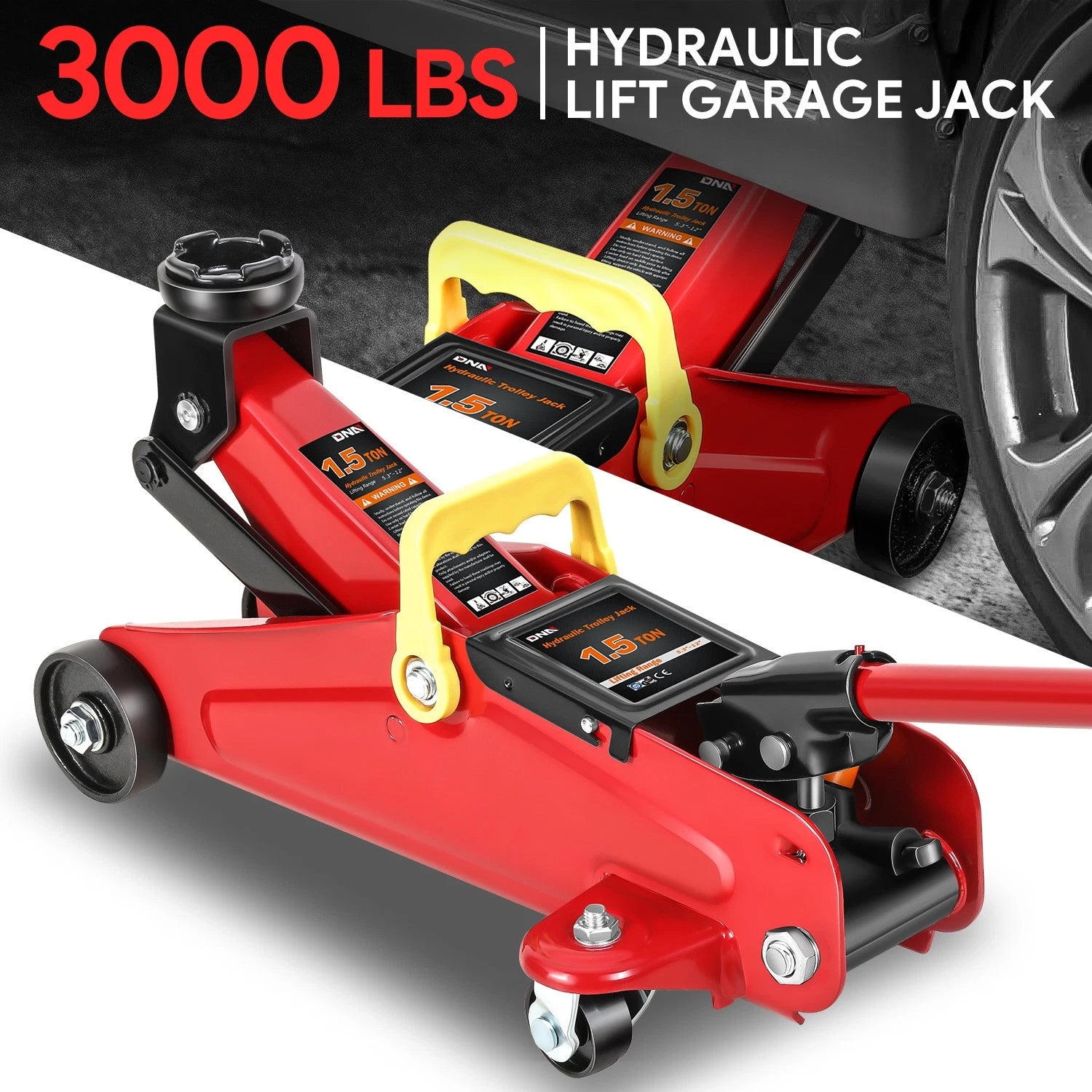1.5 Ton Low Profile Hydraulic Floor Jack for Heavy Duty Use (5.3"-12")