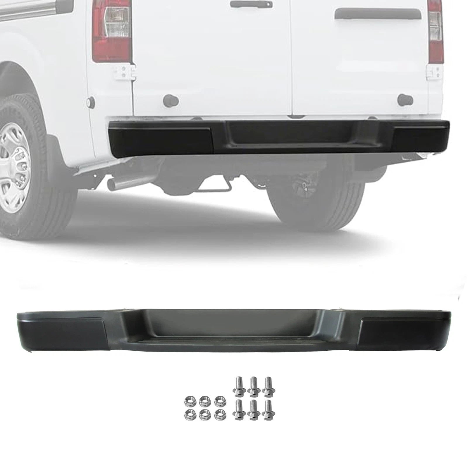Black Steel Rear Step Bumper for Nissan NV1500 NV2500 NV3500 (2012–2021)