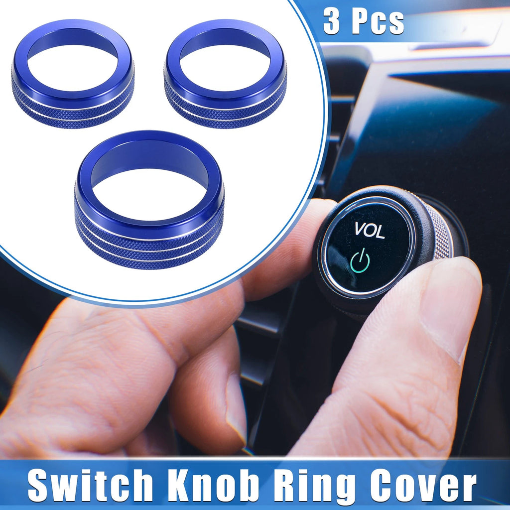 3 Pcs AC Audio Tune Switch Knob Ring Cover for Dodge Dart (2012–2018) Blue