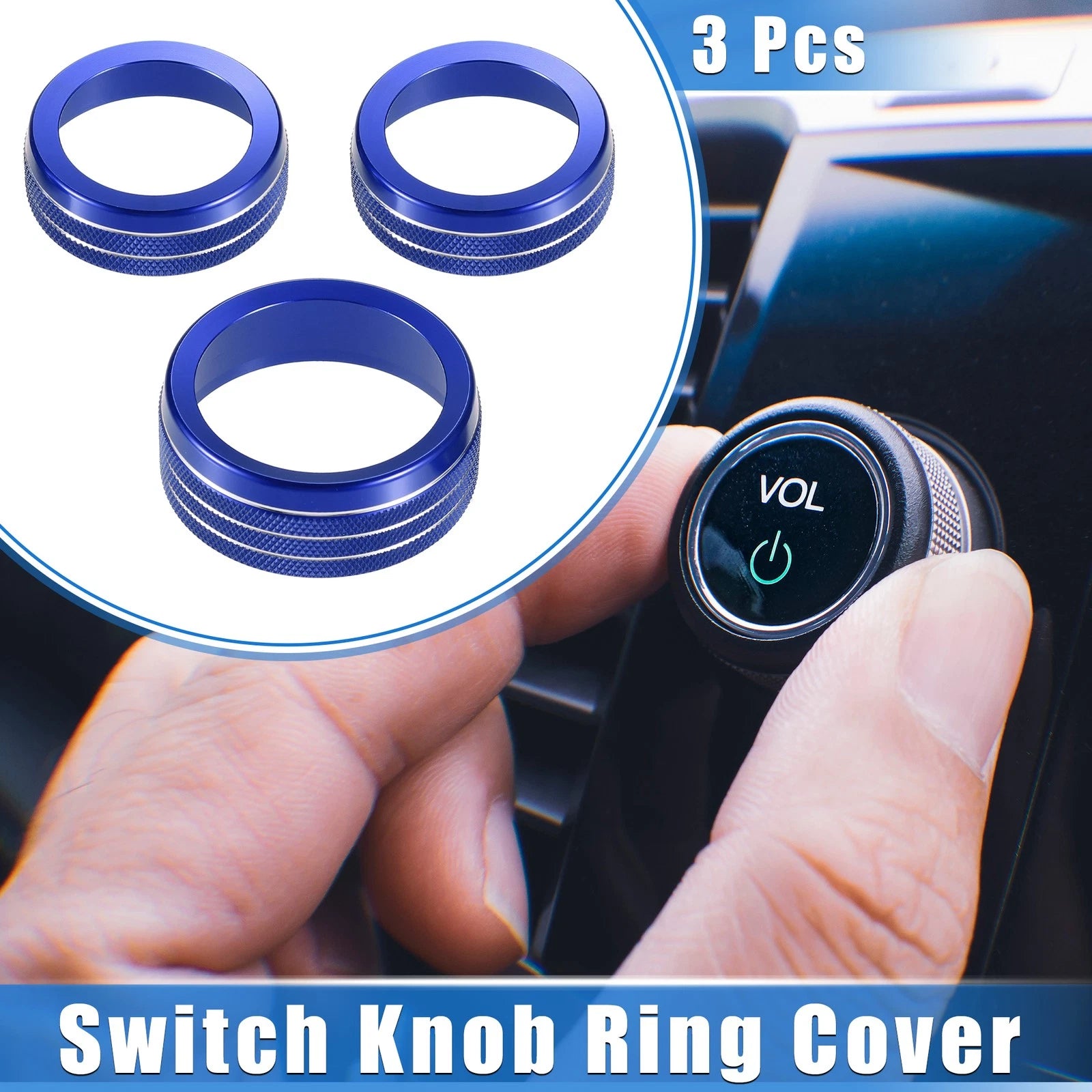 3 Pcs AC Audio Tune Switch Knob Ring Cover for Dodge Dart (2012–2018) Blue