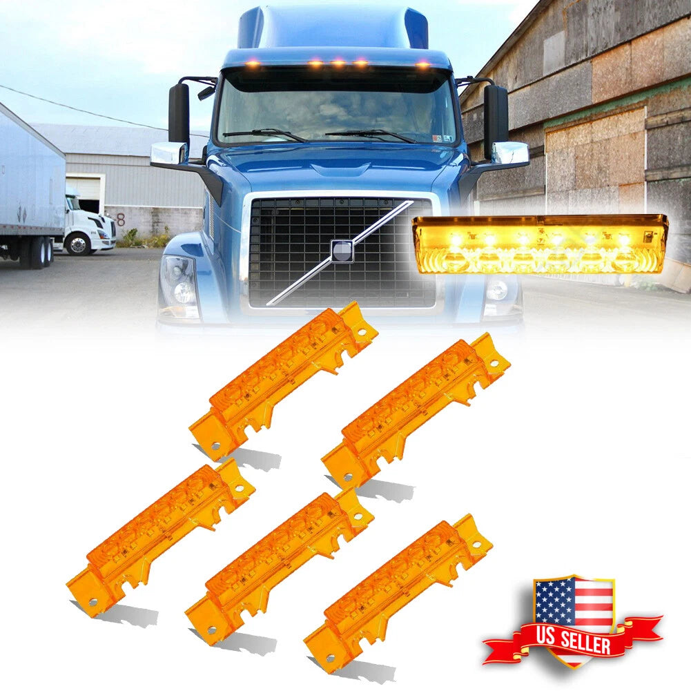 Set of 5 Amber LED Cab Roof Marker Lights for Volvo VN/VNL (2003–2020)